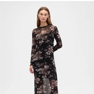 GAP Black and Brown Floral Long Sleeve Dress